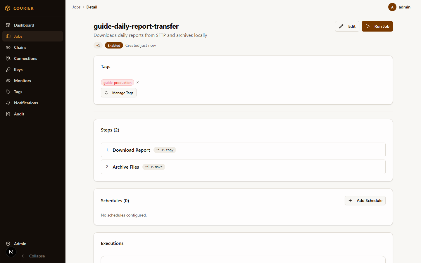 Job scheduling interface with cron expression configuration